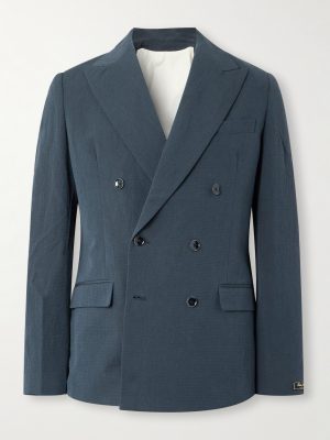 Double-Breasted Cotton and Linen-Blend Seersucker Blazer