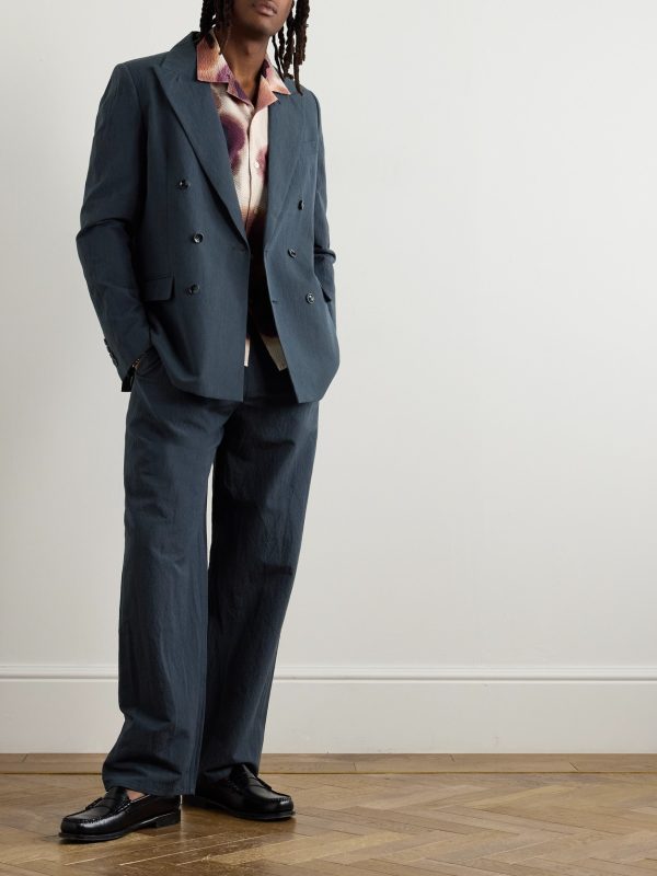 Double-Breasted Cotton and Linen-Blend Seersucker Blazer - OU Double-Breasted Cotton and Linen-Blend Seersucker Blazer - OU