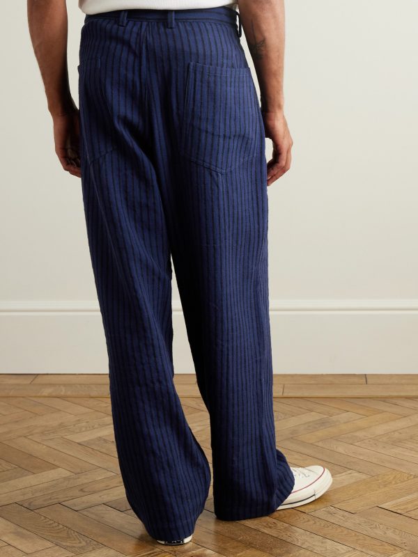 Yuki Wide-Leg Pleated Striped Cotton Suit Trousers - BK