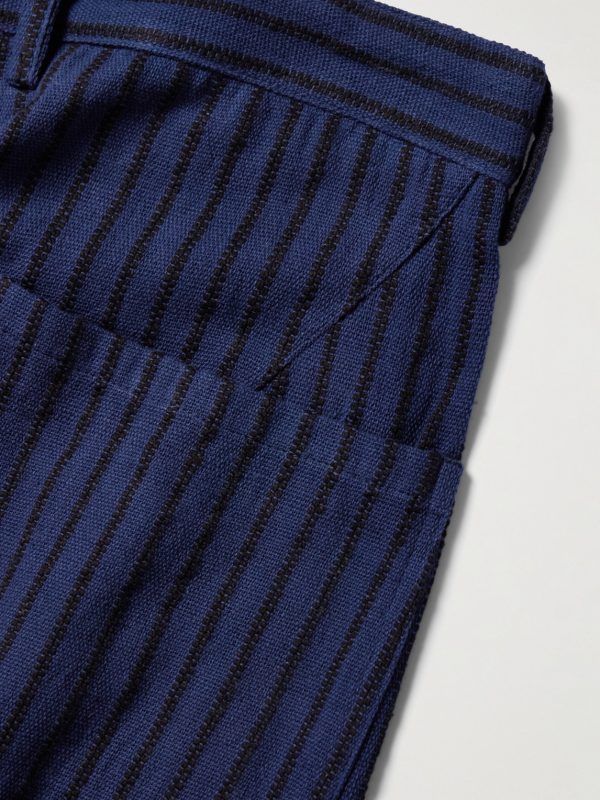 Yuki Wide-Leg Pleated Striped Cotton Suit Trousers - CU