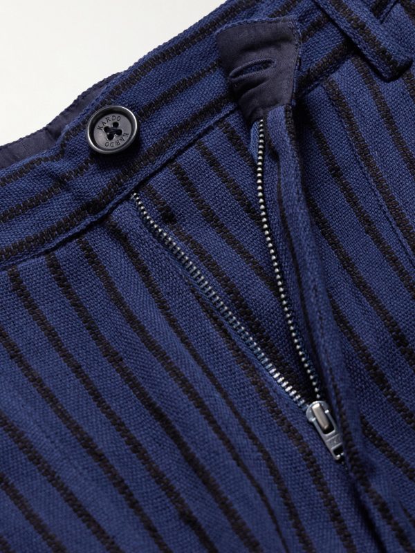 Yuki Wide-Leg Pleated Striped Cotton Suit Trousers - E1