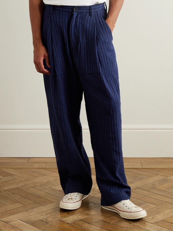 Yuki Wide-Leg Pleated Striped Cotton Suit Trousers - FR