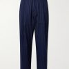 Yuki Wide-Leg Pleated Striped Cotton Suit Trousers