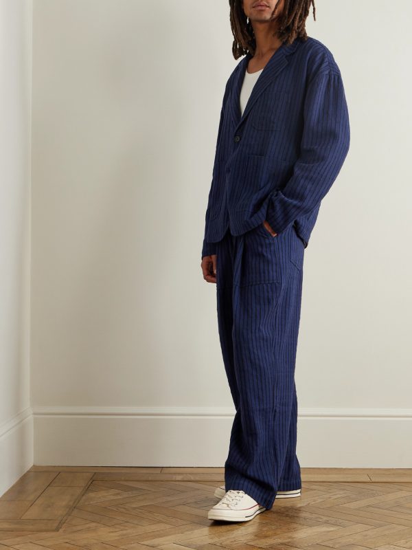 Yuki Wide-Leg Pleated Striped Cotton Suit Trousers - OU