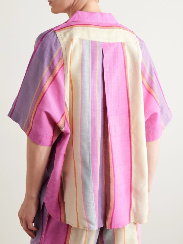 Yusuke Convertible-Collar Embroidered Striped Silk Shirt - BK Yusuke Convertible-Collar Embroidered Striped Silk Shirt - BK