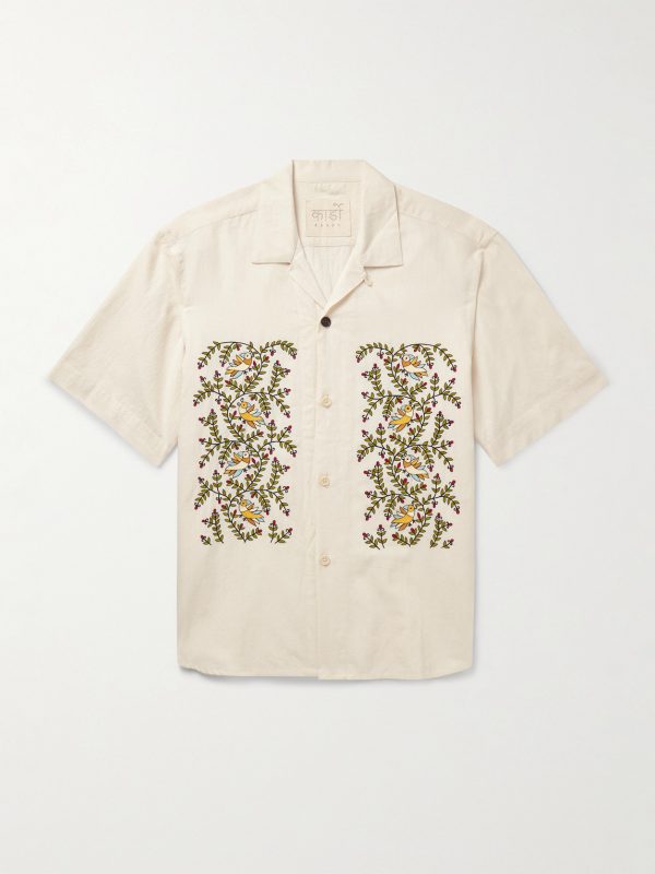 Ronen Convertible-Collar Embroidered Cotton Shirt Ronen Convertible-Collar Embroidered Cotton Shirt