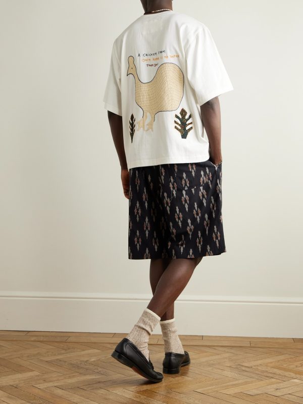 Appliquéd Embroidered Cotton-Jersey T-Shirt - OU Appliquéd Embroidered Cotton-Jersey T-Shirt - OU