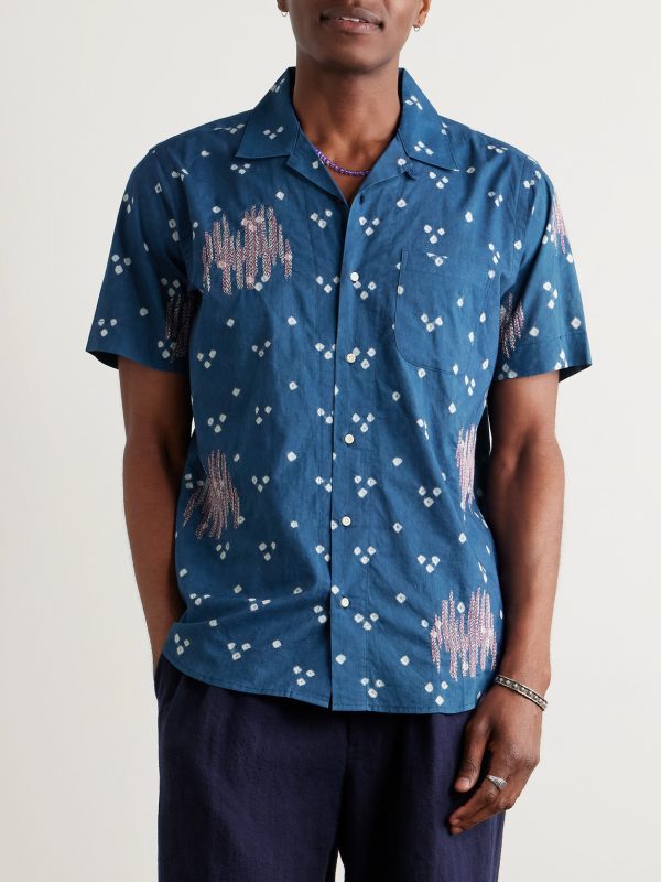 Lamar Convertible-Collar Embroidered Printed Cotton-Voile Shirt - FR