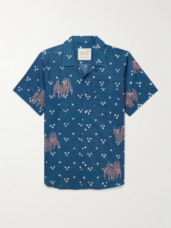 Lamar Convertible-Collar Embroidered Printed Cotton-Voile Shirt