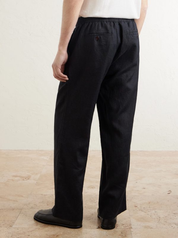 Arthur Wide-Leg Linen Drawstring Trousers - BK Arthur Wide-Leg Linen Drawstring Trousers - BK