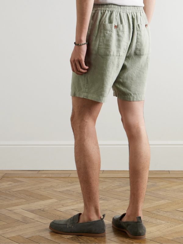 Straight-Leg Garment-Dyed Linen Drawstring Bermuda Shorts - BK