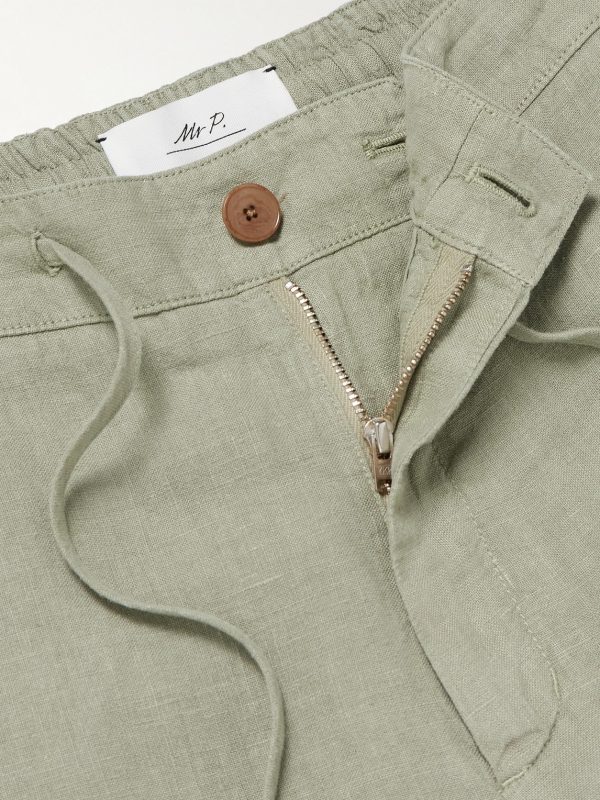 Straight-Leg Garment-Dyed Linen Drawstring Bermuda Shorts - CU