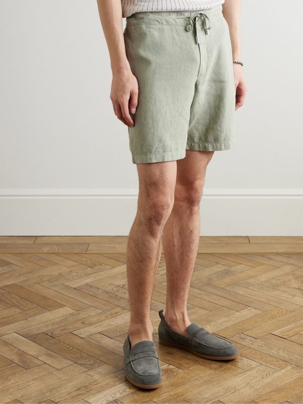 Straight-Leg Garment-Dyed Linen Drawstring Bermuda Shorts - FR