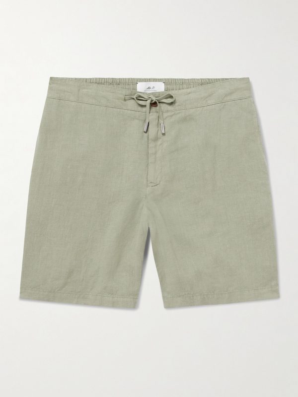 Straight-Leg Garment-Dyed Linen Drawstring Bermuda Shorts