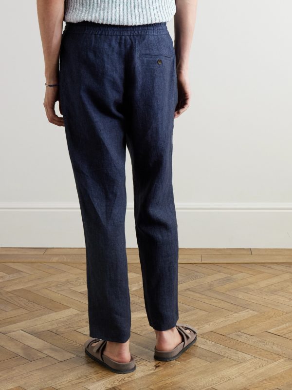 James Straight-Leg Linen-Chambray Drawstring Trousers - BK James Straight-Leg Linen-Chambray Drawstring Trousers - BK