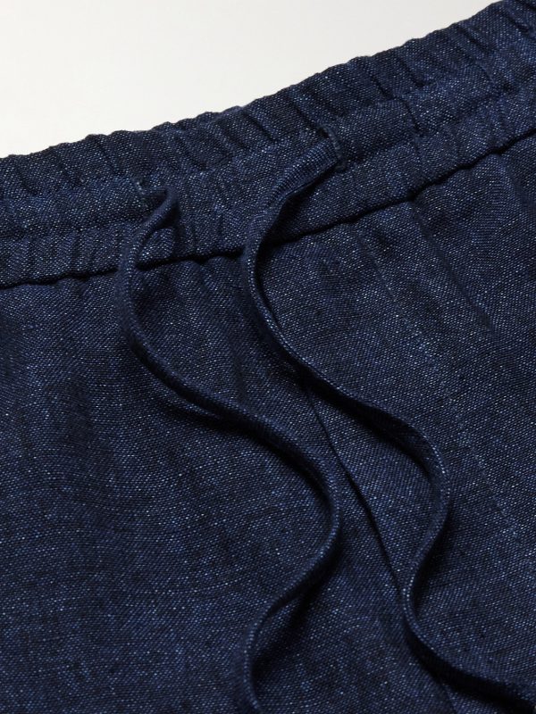 James Straight-Leg Linen-Chambray Drawstring Trousers - E1 James Straight-Leg Linen-Chambray Drawstring Trousers - E1