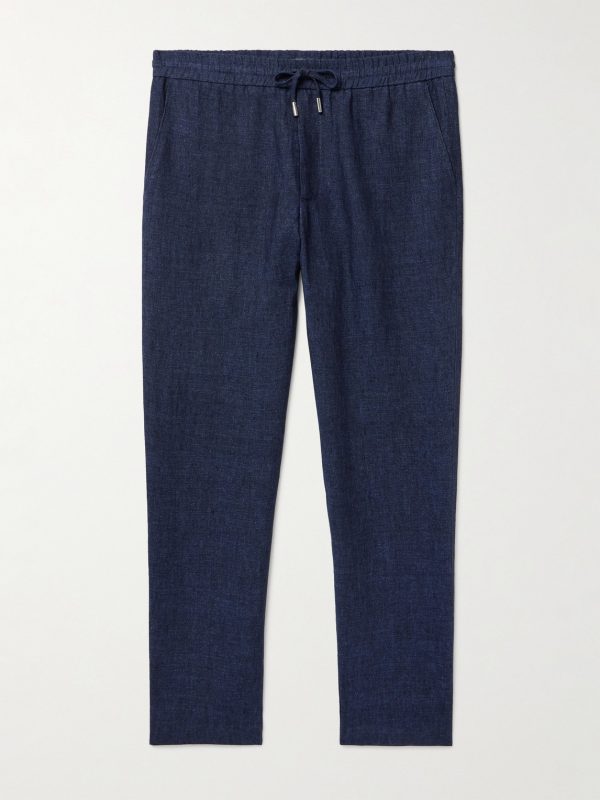 James Straight-Leg Linen-Chambray Drawstring Trousers James Straight-Leg Linen-Chambray Drawstring Trousers