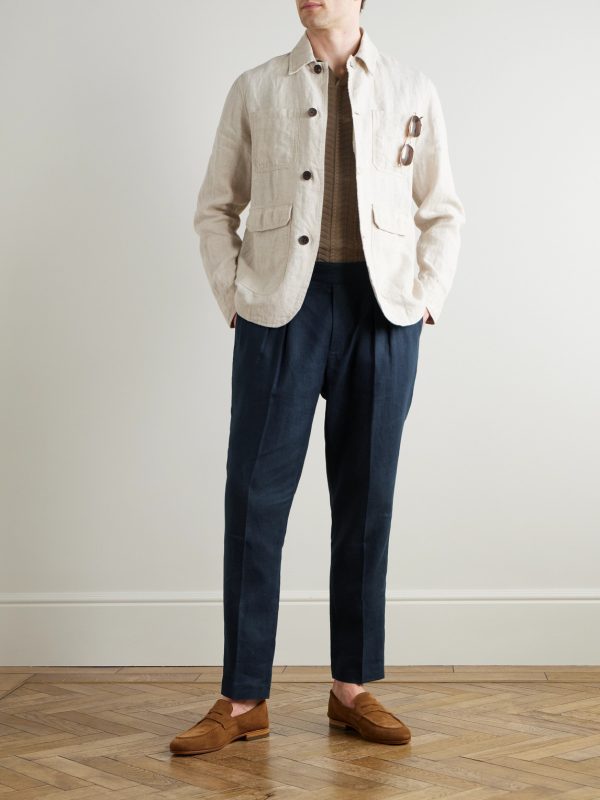 Steve Tapered Pleated Linen Trousers - OU Steve Tapered Pleated Linen Trousers - OU