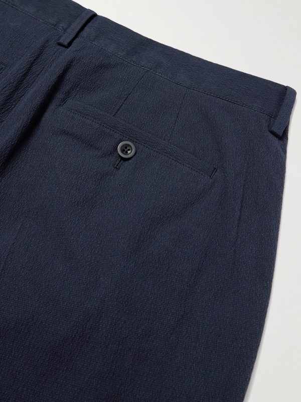 Steve Straight-Leg Pleated Organic Cotton-Blend Seersucker Trousers - CU Steve Straight-Leg Pleated Organic Cotton-Blend Seersucker Trousers - CU