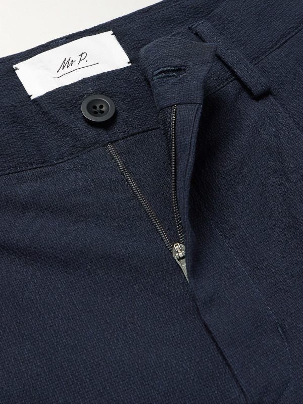 Steve Straight-Leg Pleated Organic Cotton-Blend Seersucker Trousers - E1 Steve Straight-Leg Pleated Organic Cotton-Blend Seersucker Trousers - E1