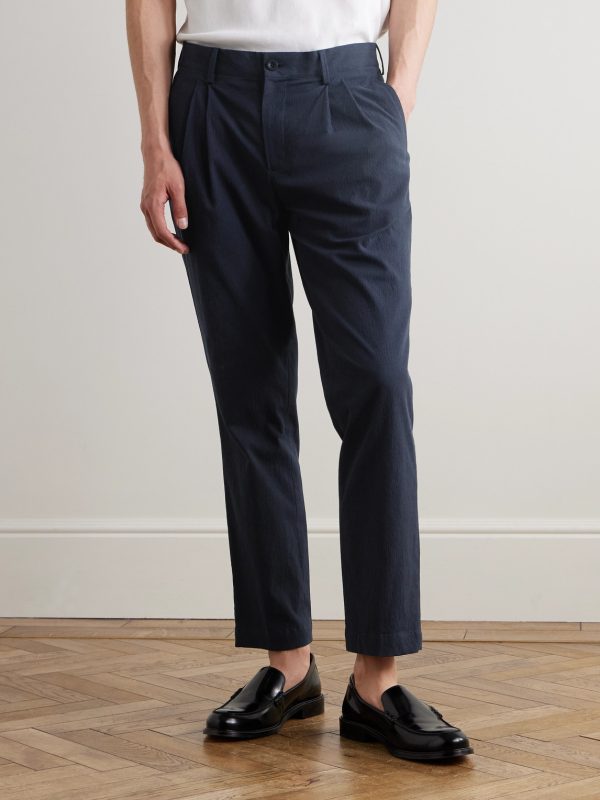 Steve Straight-Leg Pleated Organic Cotton-Blend Seersucker Trousers - FR Steve Straight-Leg Pleated Organic Cotton-Blend Seersucker Trousers - FR