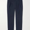 Steve Straight-Leg Pleated Organic Cotton-Blend Seersucker Trousers Steve Straight-Leg Pleated Organic Cotton-Blend Seersucker Trousers