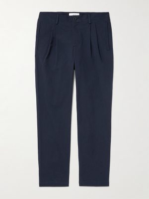 Steve Straight-Leg Pleated Organic Cotton-Blend Seersucker Trousers Steve Straight-Leg Pleated Organic Cotton-Blend Seersucker Trousers