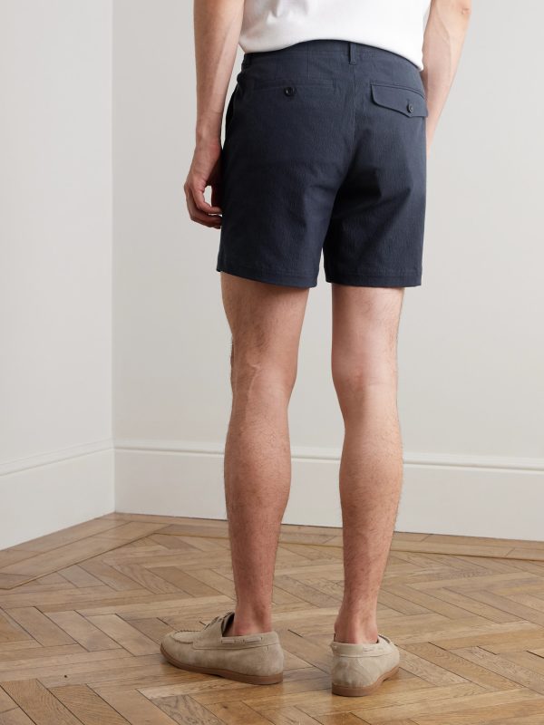 Straight-Leg Cotton-Blend Seersucker Shorts - BK Straight-Leg Cotton-Blend Seersucker Shorts - BK