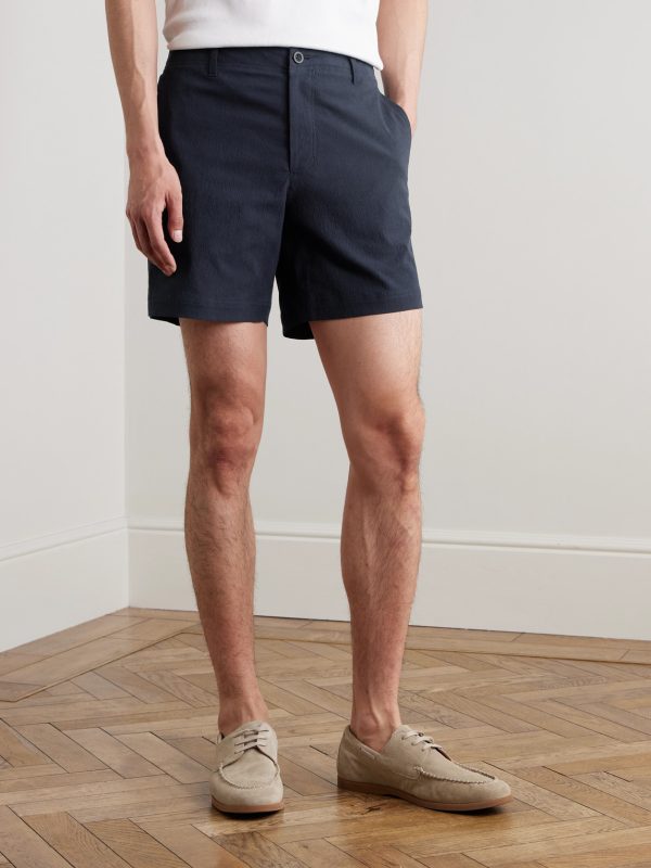 Straight-Leg Cotton-Blend Seersucker Shorts - FR Straight-Leg Cotton-Blend Seersucker Shorts - FR