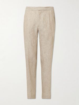 James Straight-Leg Striped Linen Suit Trousers James Straight-Leg Striped Linen Suit Trousers