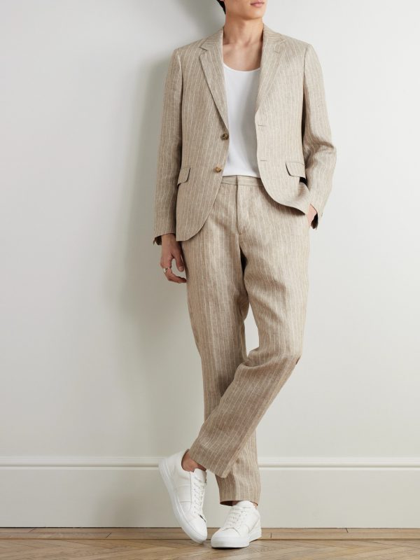 James Straight-Leg Striped Linen Suit Trousers - OU