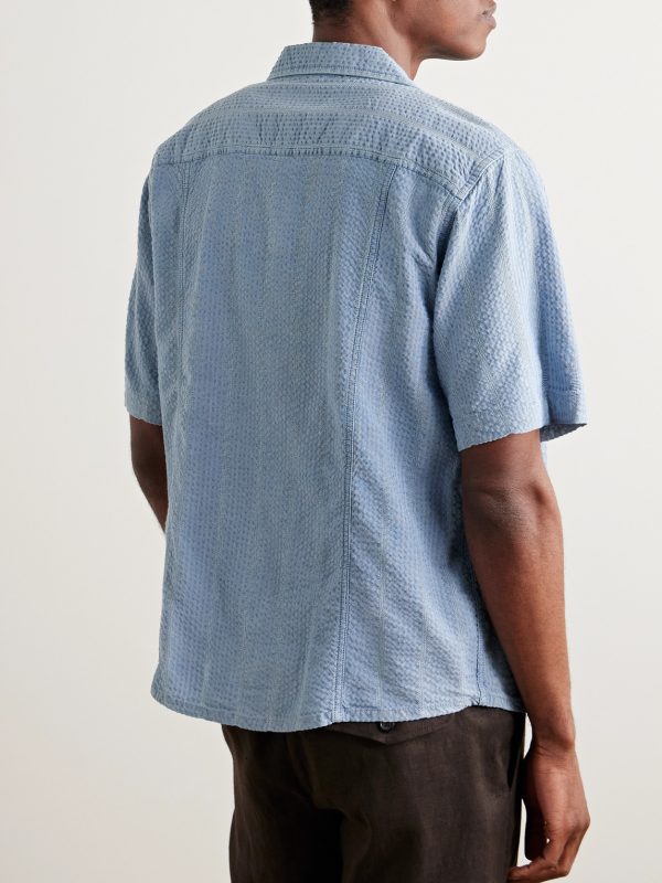 Convertible-Collar Striped Cotton-Seersucker Shirt - BK Convertible-Collar Striped Cotton-Seersucker Shirt - BK