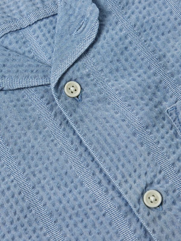 Convertible-Collar Striped Cotton-Seersucker Shirt - CU Convertible-Collar Striped Cotton-Seersucker Shirt - CU