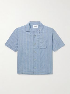 Convertible-Collar Striped Cotton-Seersucker Shirt