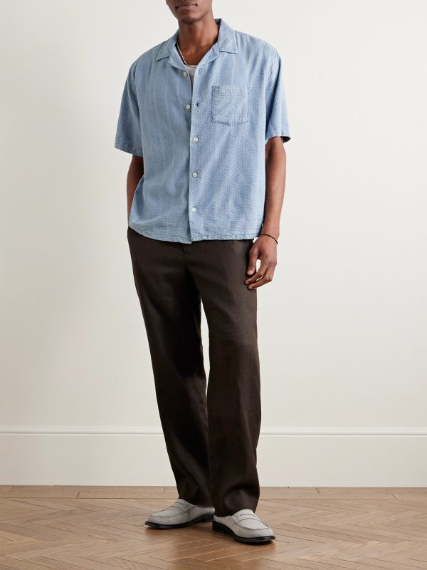 Convertible-Collar Striped Cotton-Seersucker Shirt - OU Convertible-Collar Striped Cotton-Seersucker Shirt - OU
