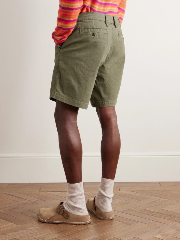 Straight-Leg Pleated Garment-Dyed Cotton-Blend Twill Shorts - BK