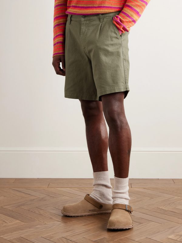 Straight-Leg Pleated Garment-Dyed Cotton-Blend Twill Shorts - FR
