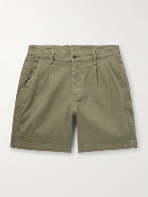 Straight-Leg Pleated Garment-Dyed Cotton-Blend Twill Shorts