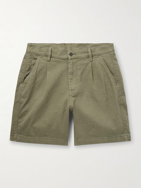 Straight-Leg Pleated Garment-Dyed Cotton-Blend Twill Shorts