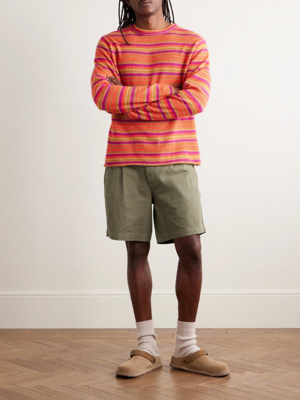 Straight-Leg Pleated Garment-Dyed Cotton-Blend Twill Shorts - OU