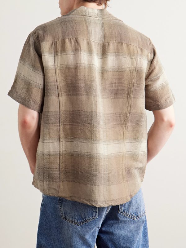Asheville Convertible-Collar Checked Linen and Cotton-Blend Shirt - BK Asheville Convertible-Collar Checked Linen and Cotton-Blend Shirt - BK