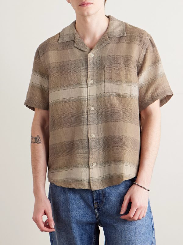 Asheville Convertible-Collar Checked Linen and Cotton-Blend Shirt - FR Asheville Convertible-Collar Checked Linen and Cotton-Blend Shirt - FR
