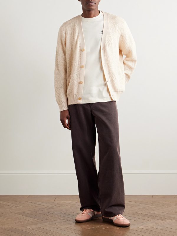 Sunflower Jacquard-Knit Organic Mercerised Cotton Cardigan - OU Sunflower Jacquard-Knit Organic Mercerised Cotton Cardigan - OU