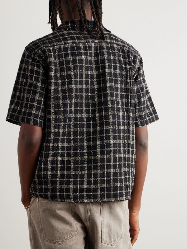 Camp-Collar Checked Cotton and Linen-Blend Gauze Shirt - BK