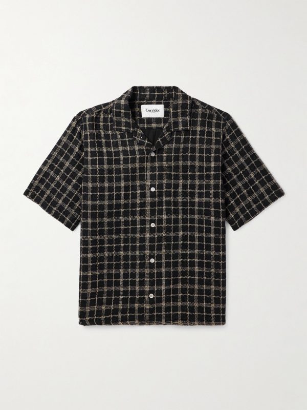 Camp-Collar Checked Cotton and Linen-Blend Gauze Shirt