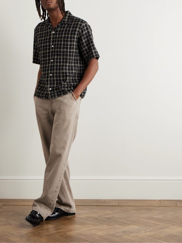 Camp-Collar Checked Cotton and Linen-Blend Gauze Shirt - OU