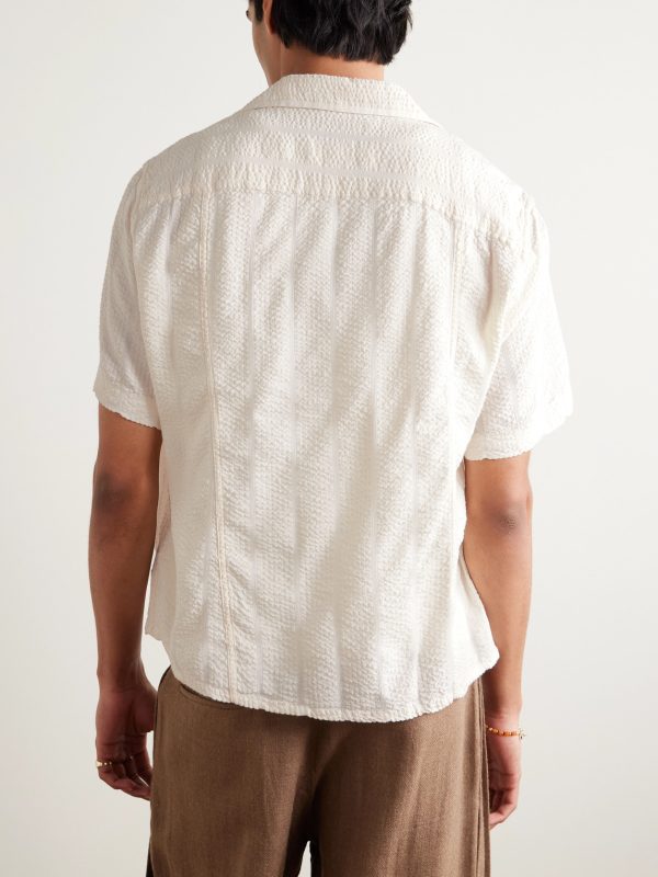 Convertible-Collar Striped Cotton-Blend Seersucker Shirt - BK
