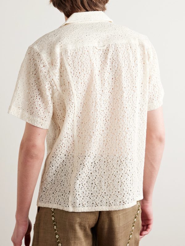 Camp-Collar Cotton and Nylon-Blend Lace Shirt - BK
