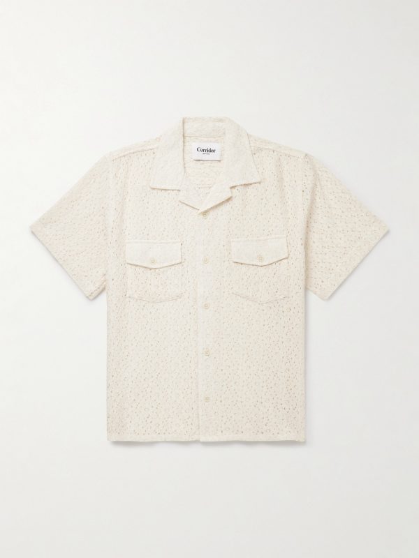 Camp-Collar Cotton and Nylon-Blend Lace Shirt