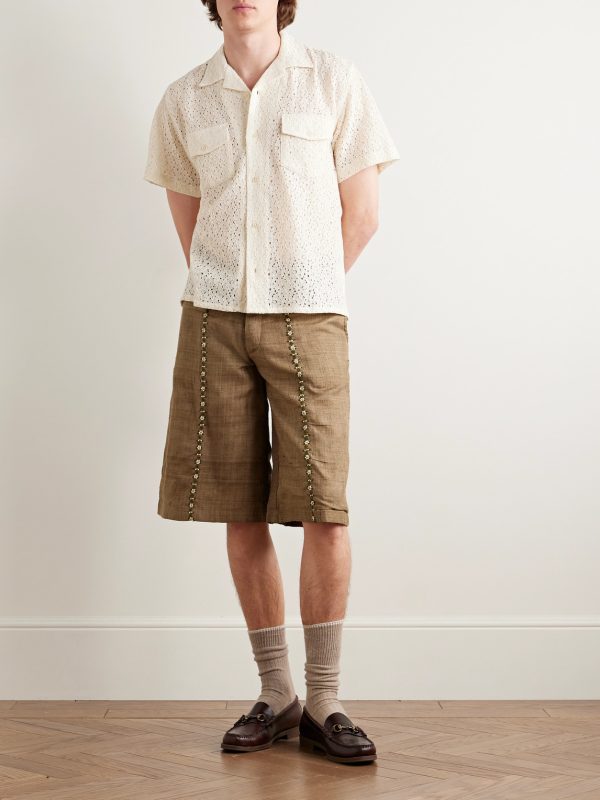 Camp-Collar Cotton and Nylon-Blend Lace Shirt - OU